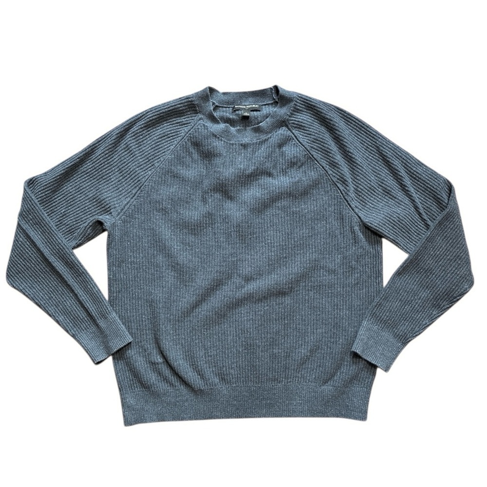 Banana Republic Large Gray 100% Cotton Sweater Ribbed Crewneck Pullover - Picture 1 of 7